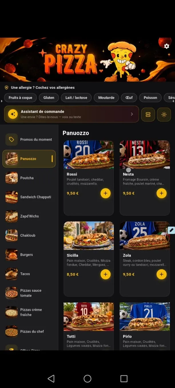 Écran d’accueil de la borne Crazy Pizza